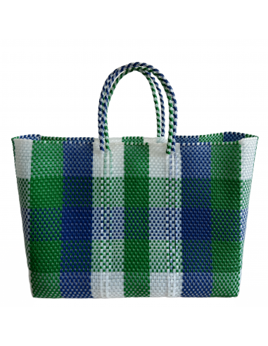 Sac de plage Oaxaca "Vert / Bleu Cuadros" Artisanat mexicain. en ligne