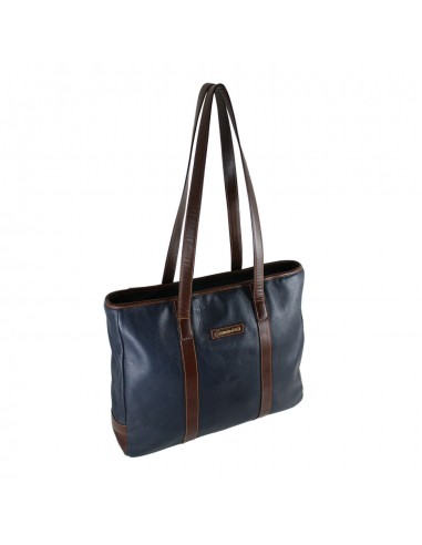 Colombian Bags Navy Leather Shopping Tote pas cher 