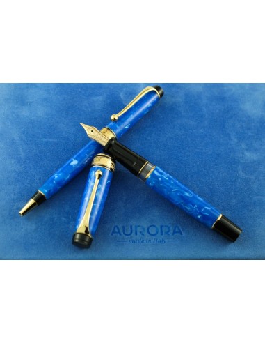 Aurora Blue Marble Limited Edition Fountain Pen & Ballpoint Pen Set Economisez 